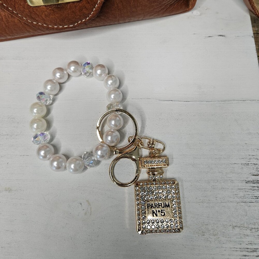 Clear White Rhinestone Perfume Bottle Key Chain Purse Pull Unbranded